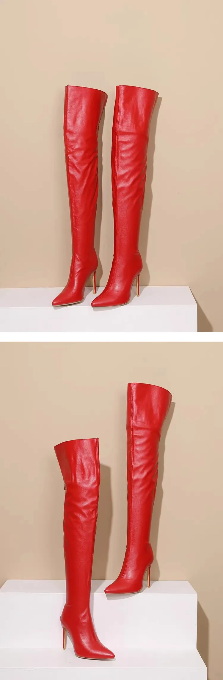 Size 34-48 White Boots For Woman Spring Autumn Stiletto Heels Back Zipper Pointed Toe Thigh Boots Over Knee T Show Shoes 11CM