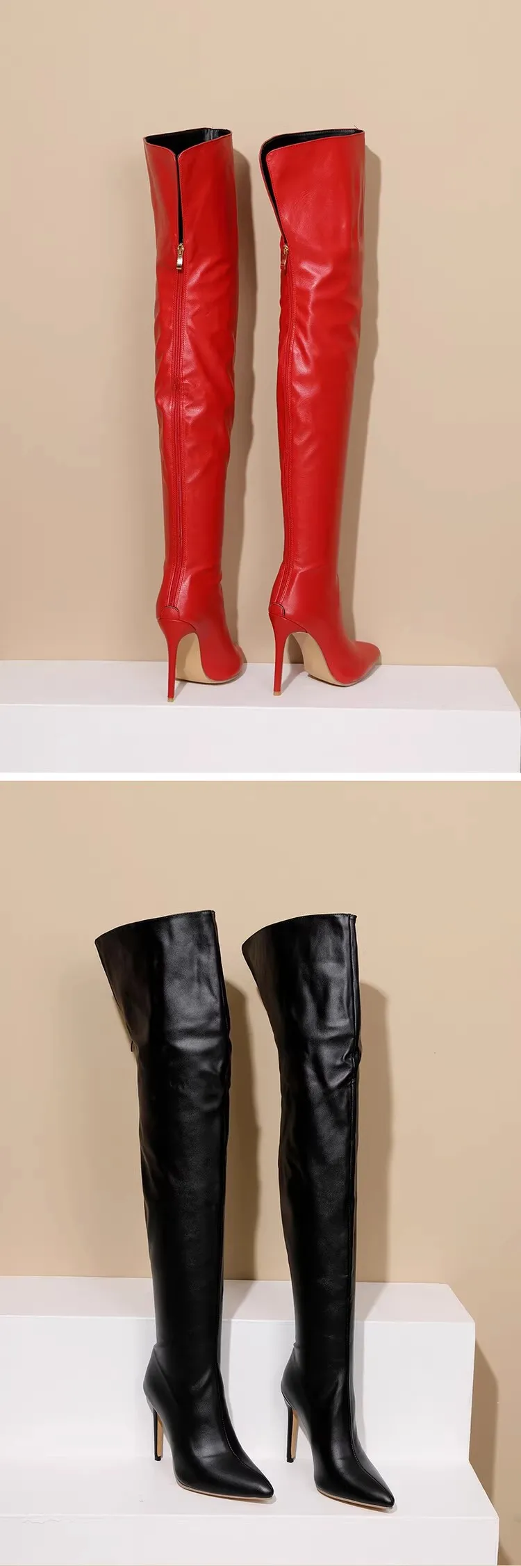 Size 34-48 White Boots For Woman Spring Autumn Stiletto Heels Back Zipper Pointed Toe Thigh Boots Over Knee T Show Shoes 11CM