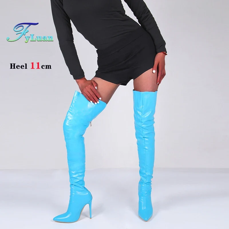 Size 34-48 White Boots For Woman Spring Autumn Stiletto Heels Back Zipper Pointed Toe Thigh Boots Over Knee T Show Shoes 11CM