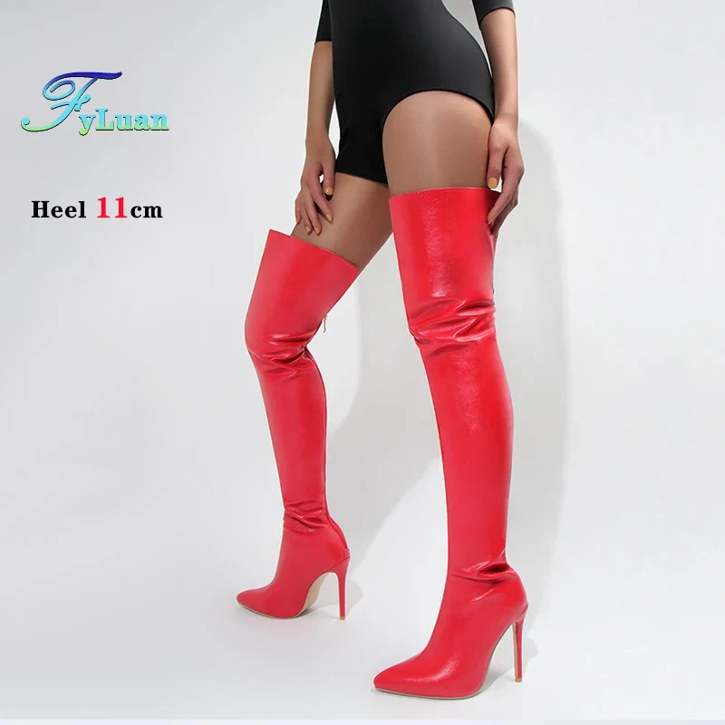 Size 34-48 White Boots For Woman Spring Autumn Stiletto Heels Back Zipper Pointed Toe Thigh Boots Over Knee T Show Shoes 11CM
