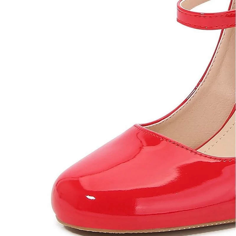 Women Patent Leather High Thin Heel Shoes Ankle Strap Women Pumps for Office Nightclub Party Wedding Cross Dressing Wide Shoes