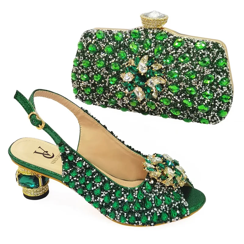 Ladies Italian Shoes and Bag Set Decorated with Rhinestone Matching Shoes and Bag Set In Heels Women Comfy Platform Sandal Shoes