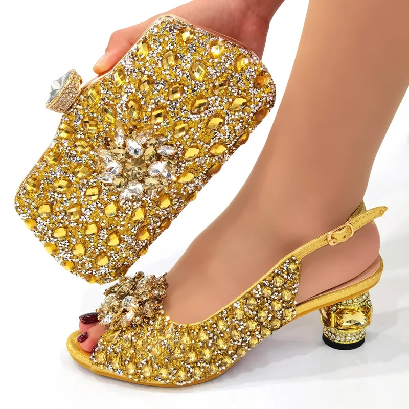 Ladies Italian Shoes and Bag Set Decorated with Rhinestone Matching Shoes and Bag Set In Heels Women Comfy Platform Sandal Shoes