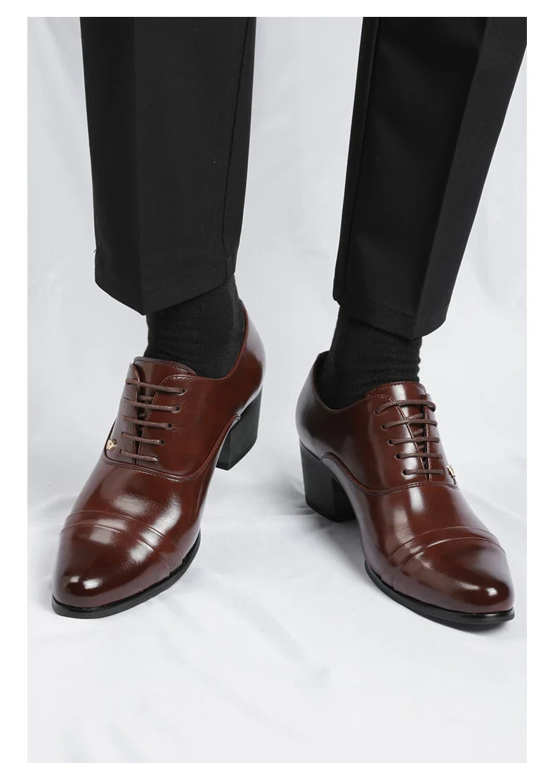 Premium Leather Men Shoes Slip On Loafers European Brand Business Casual Wedding Party Plaid Design Height Increasing