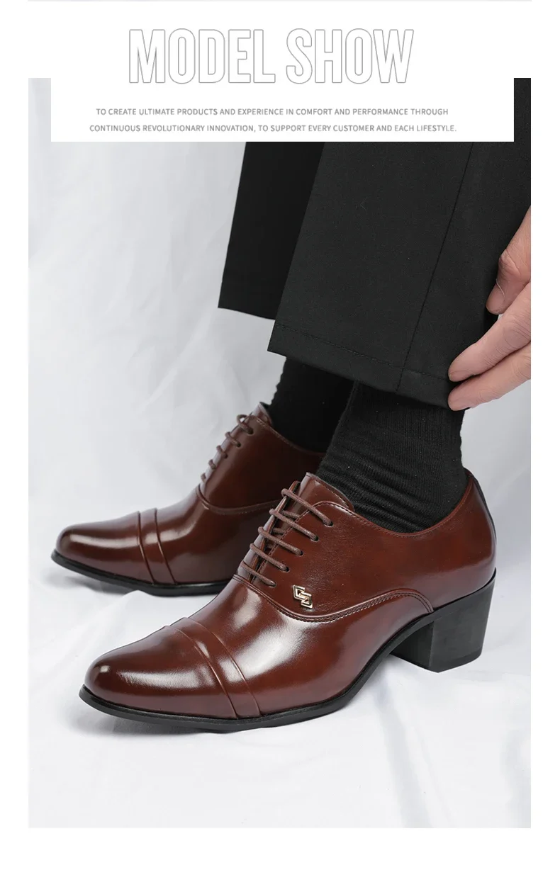 Premium Leather Men Shoes Slip On Loafers European Brand Business Casual Wedding Party Plaid Design Height Increasing