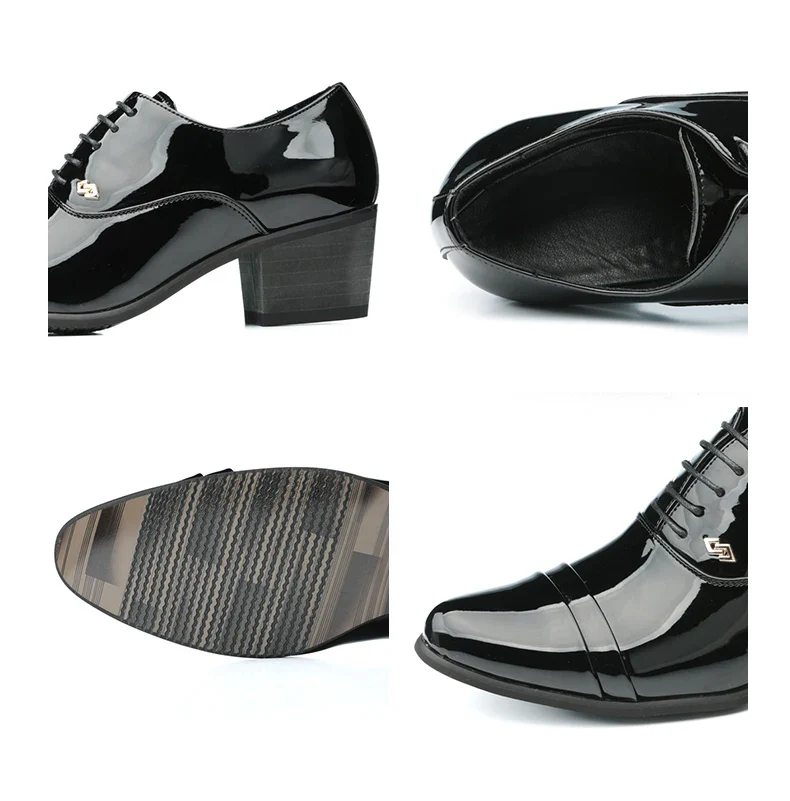 Premium Leather Men Shoes Slip On Loafers European Brand Business Casual Wedding Party Plaid Design Height Increasing