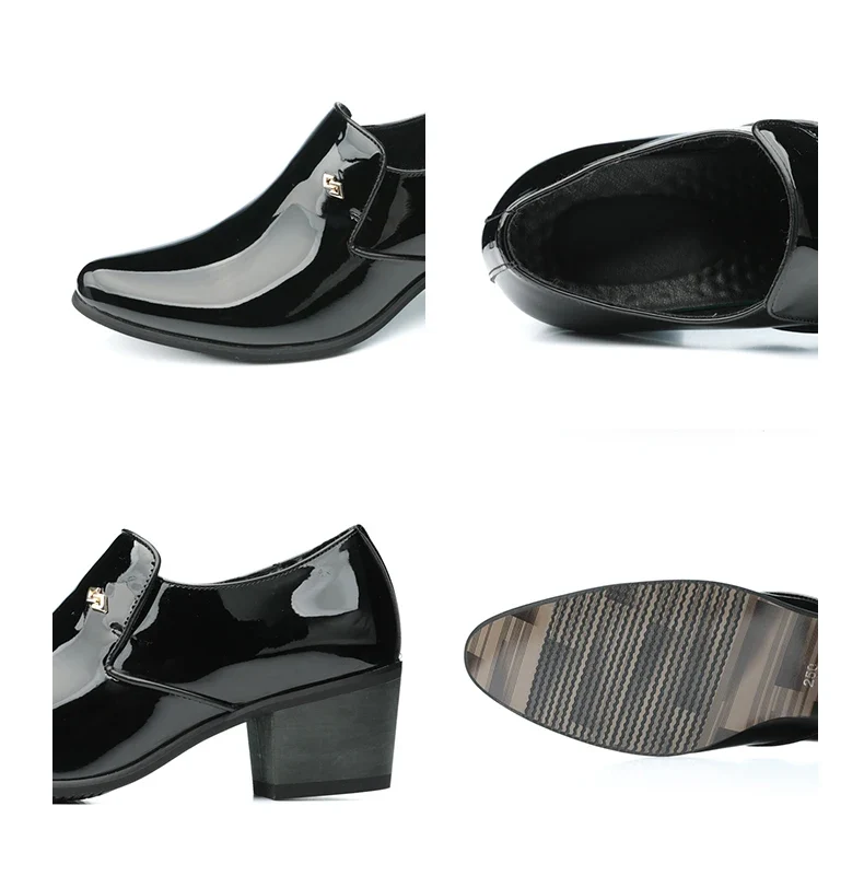 Premium Leather Men Shoes Slip On Loafers European Brand Business Casual Wedding Party Plaid Design Height Increasing