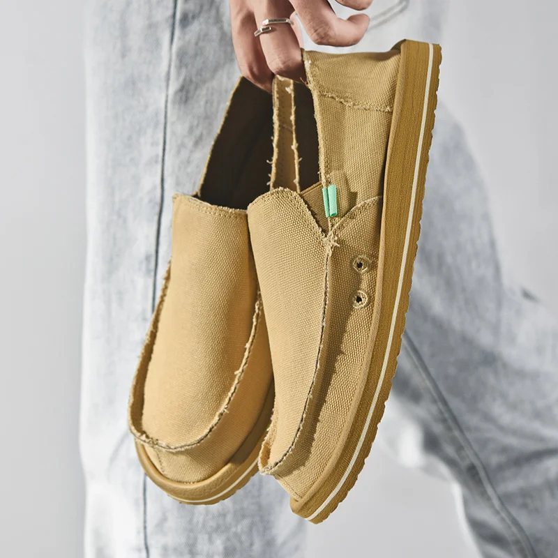 2025 New Spring Handmade Canvas Casual Men Shoes Design Fashion Sneakers Man Loafers Breathable Low Top Flat Shoes Soft Driving