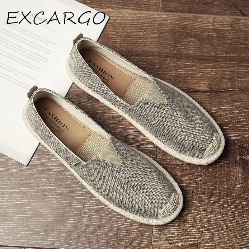 EXCARGO Linen Shoes Canvas Men Fisherman Sneakers Breathable Flat Loafers 2019 Summer Casual Shoes For Men Slip On Shoe Men