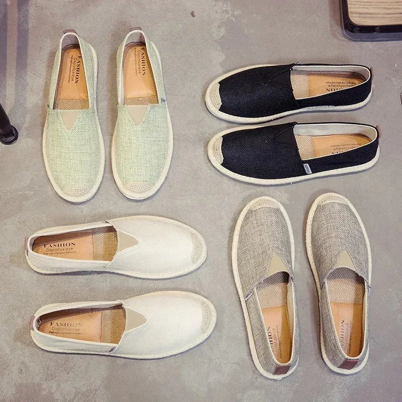 EXCARGO Linen Shoes Canvas Men Fisherman Sneakers Breathable Flat Loafers 2019 Summer Casual Shoes For Men Slip On Shoe Men