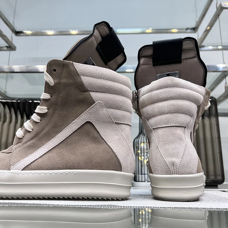 Ro Shoes Men Leather 2025 New Earthy Grey Cow Suede Lace Up Zipper Thick Sole Luxury Geo Women Street Hip-hop Casual Flat Boots