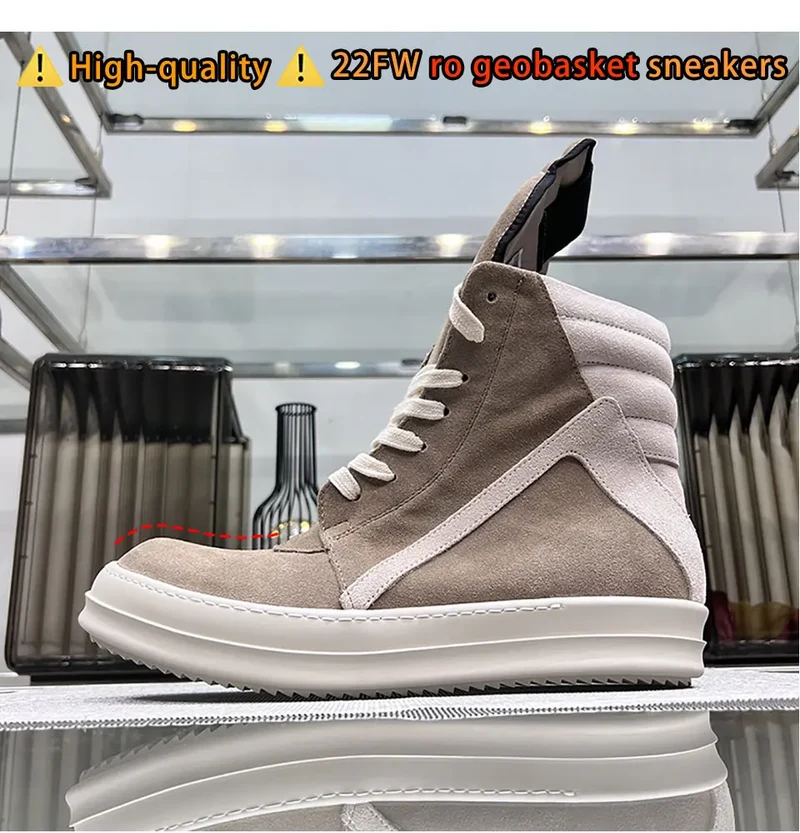 Ro Shoes Men Leather 2025 New Earthy Grey Cow Suede Lace Up Zipper Thick Sole Luxury Geo Women Street Hip-hop Casual Flat Boots