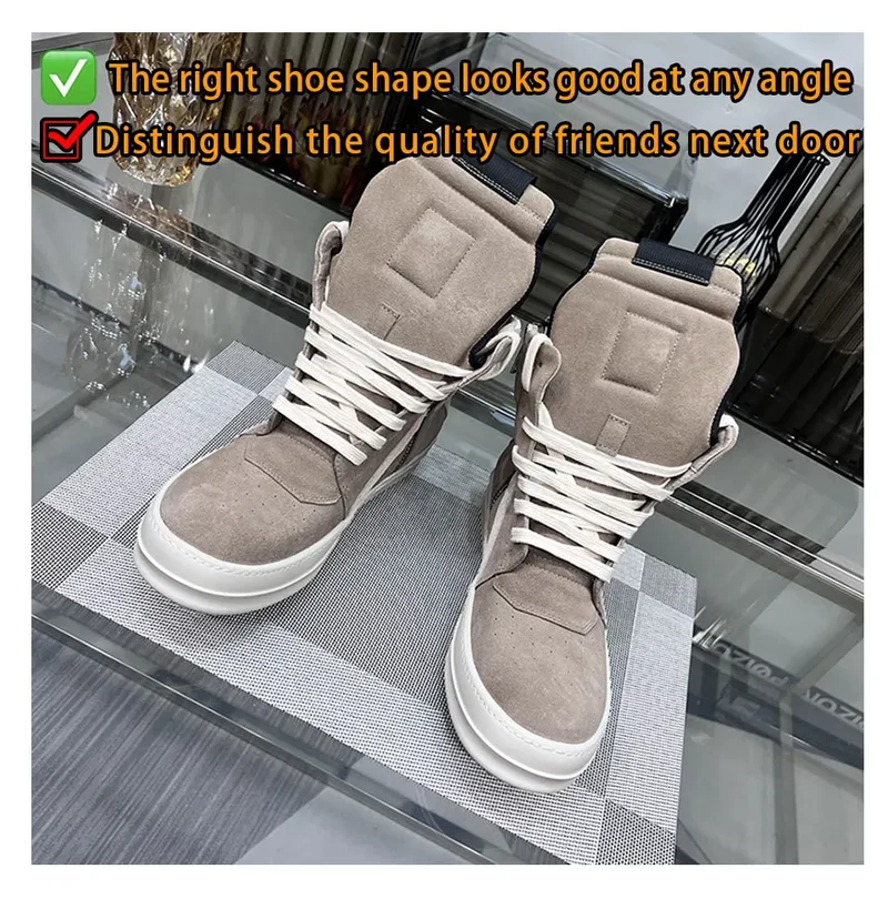 Ro Shoes Men Leather 2025 New Earthy Grey Cow Suede Lace Up Zipper Thick Sole Luxury Geo Women Street Hip-hop Casual Flat Boots