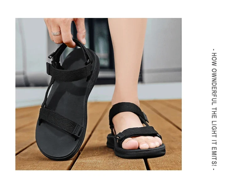 Black Men's Outdoor Casual Arch Support Sandals Anti-Slip Breathable Beach Holiday Sports Sandals for Summer Walking Size 40-45