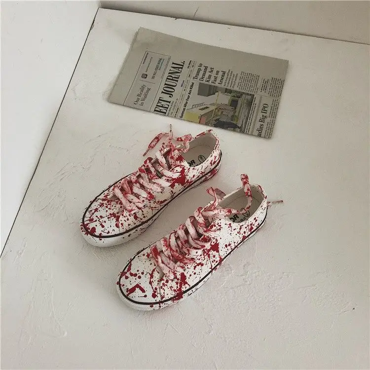Graffiti Sneakers Men Women Black Ink Dirty Shoes Size 35-44 College Hiphop Style School Couple Shoes 2024 Spring Canvas Sneaker