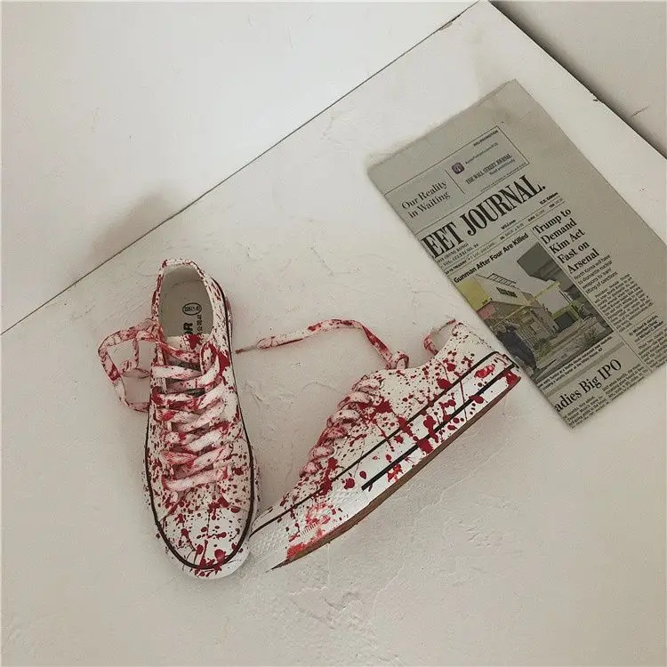 Graffiti Sneakers Men Women Black Ink Dirty Shoes Size 35-44 College Hiphop Style School Couple Shoes 2024 Spring Canvas Sneaker