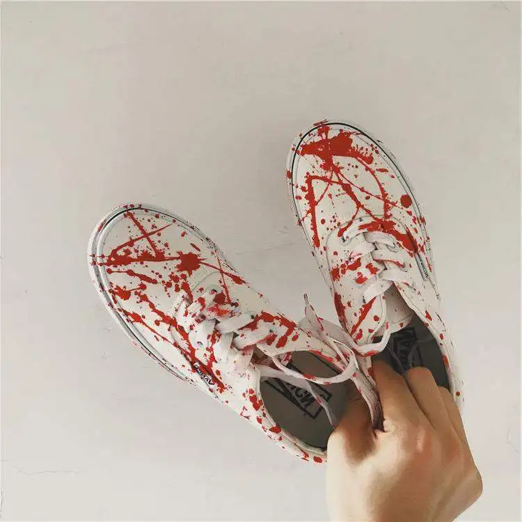 Graffiti Sneakers Men Women Black Ink Dirty Shoes Size 35-44 College Hiphop Style School Couple Shoes 2024 Spring Canvas Sneaker