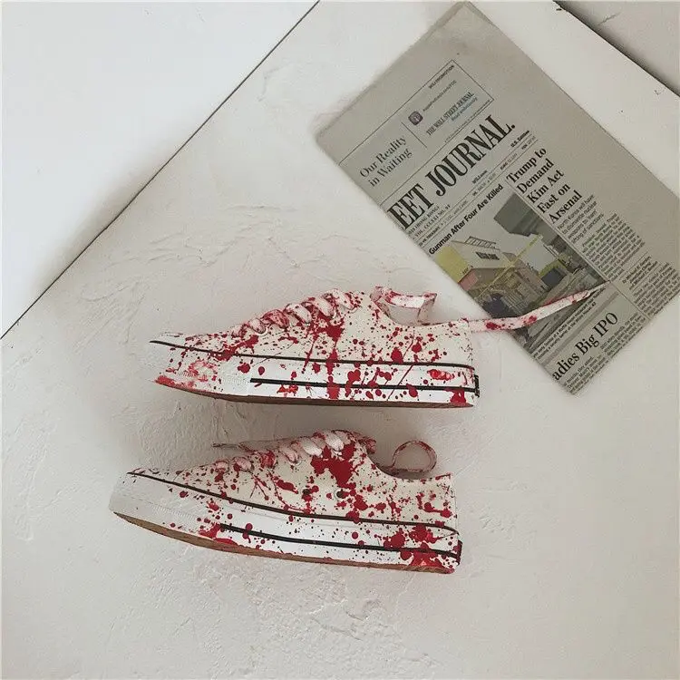 Graffiti Sneakers Men Women Black Ink Dirty Shoes Size 35-44 College Hiphop Style School Couple Shoes 2024 Spring Canvas Sneaker