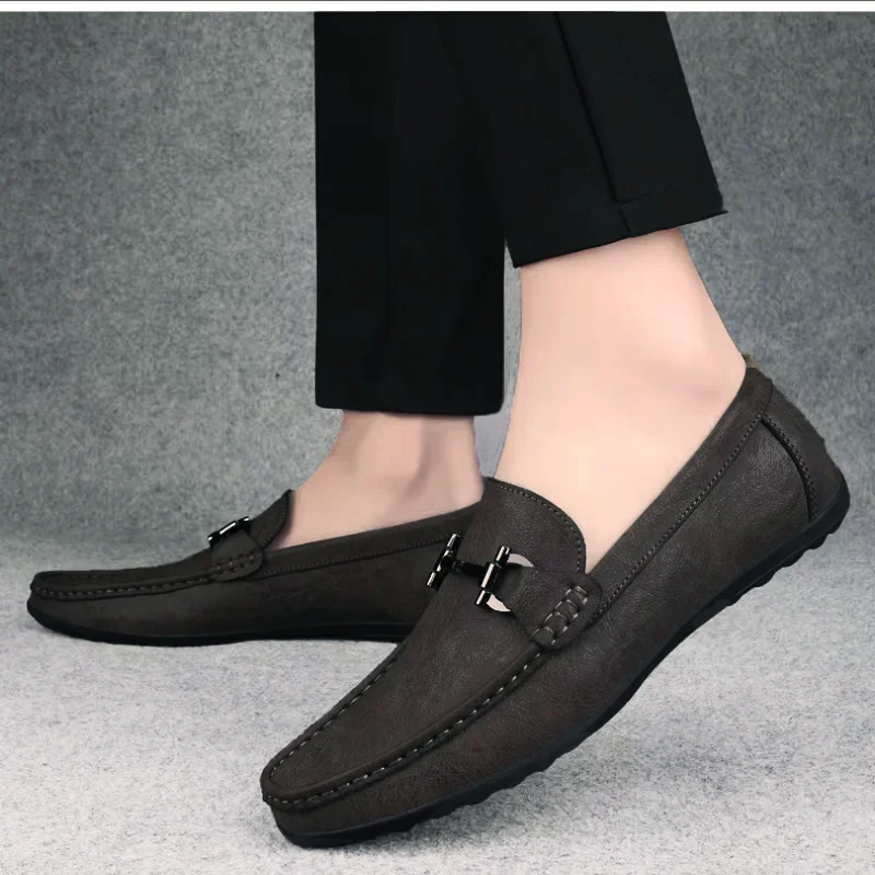 Men's shoes large size simple men's lazy casual shoes for men's black light driving loafers men's shoes leather shoes