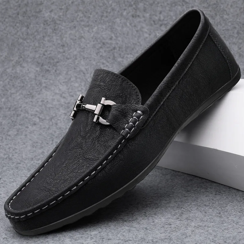 Men's shoes large size simple men's lazy casual shoes for men's black light driving loafers men's shoes leather shoes