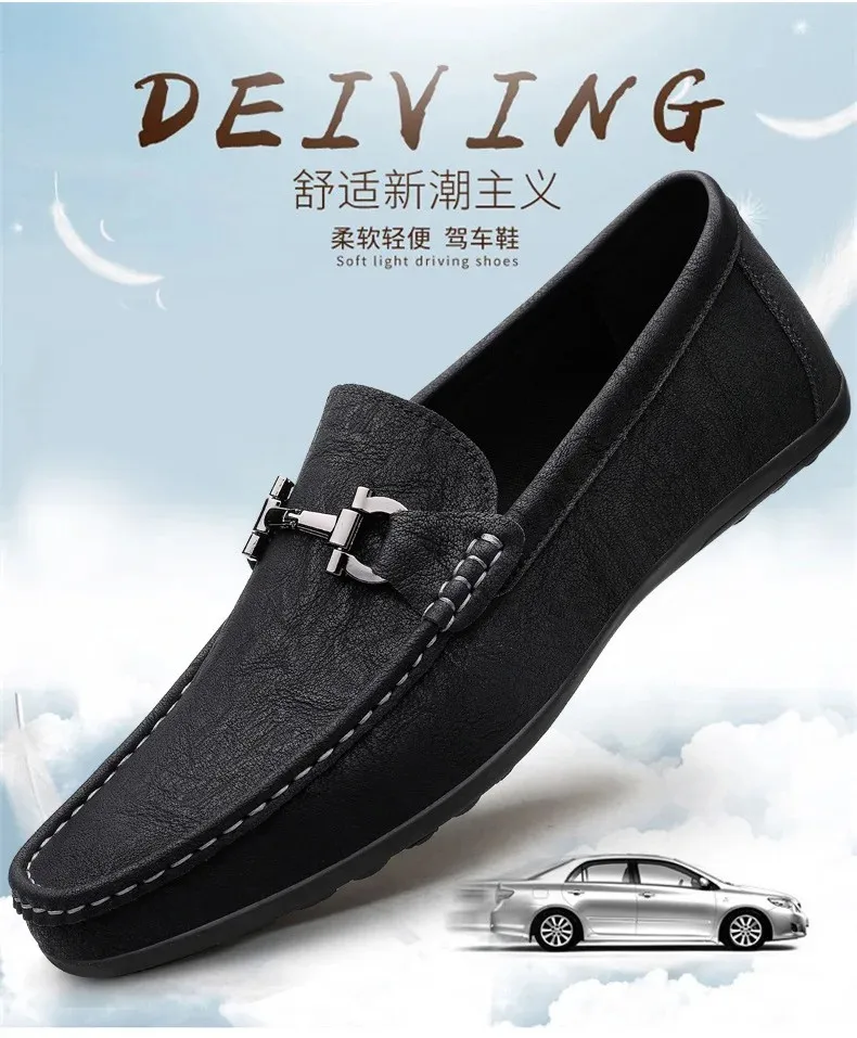Men's shoes large size simple men's lazy casual shoes for men's black light driving loafers men's shoes leather shoes