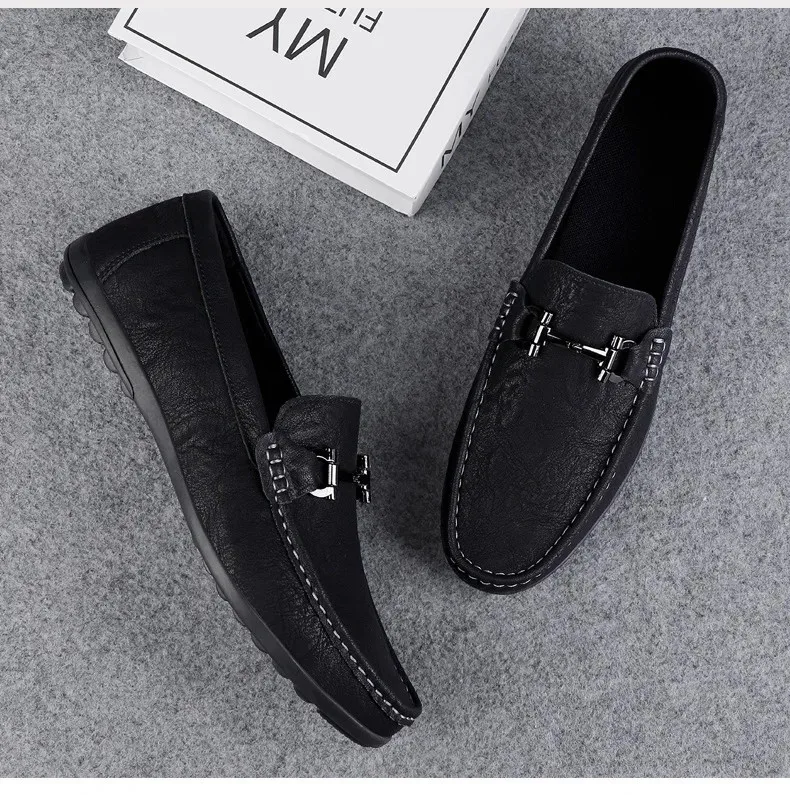 Men's shoes large size simple men's lazy casual shoes for men's black light driving loafers men's shoes leather shoes