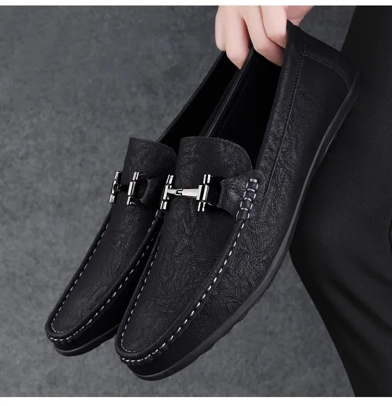 Men's shoes large size simple men's lazy casual shoes for men's black light driving loafers men's shoes leather shoes