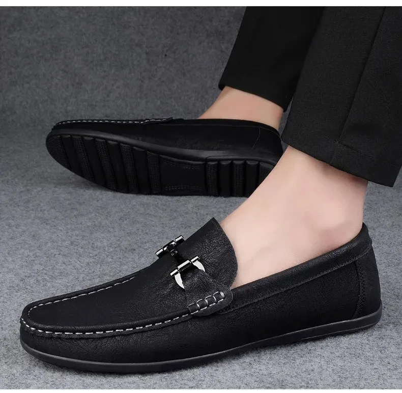 Men's shoes large size simple men's lazy casual shoes for men's black light driving loafers men's shoes leather shoes