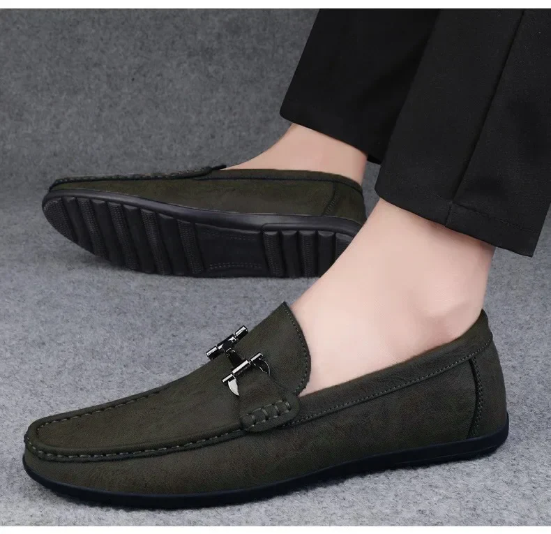 Men's shoes large size simple men's lazy casual shoes for men's black light driving loafers men's shoes leather shoes
