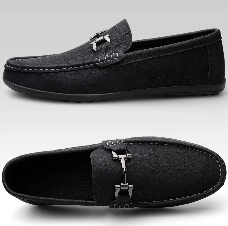 Men's shoes large size simple men's lazy casual shoes for men's black light driving loafers men's shoes leather shoes