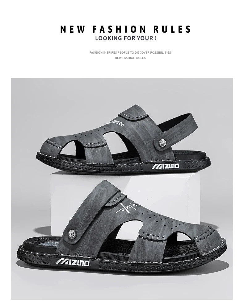 Men's Baotou Sandals Summer new Outdoor Cool Breathable Anti slip Waterproof Beach Shoes Soft Sole Fashion Dual purpose Slippers