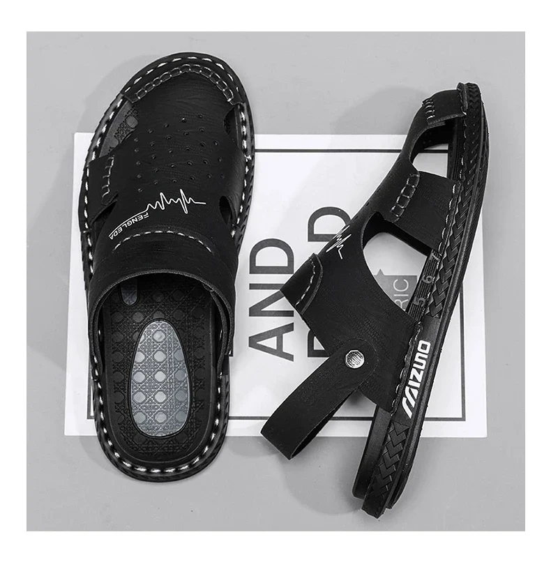 Men's Baotou Sandals Summer new Outdoor Cool Breathable Anti slip Waterproof Beach Shoes Soft Sole Fashion Dual purpose Slippers