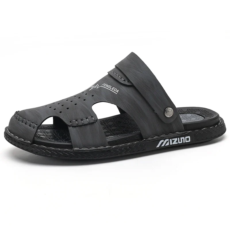 Men's Baotou Sandals Summer new Outdoor Cool Breathable Anti slip Waterproof Beach Shoes Soft Sole Fashion Dual purpose Slippers