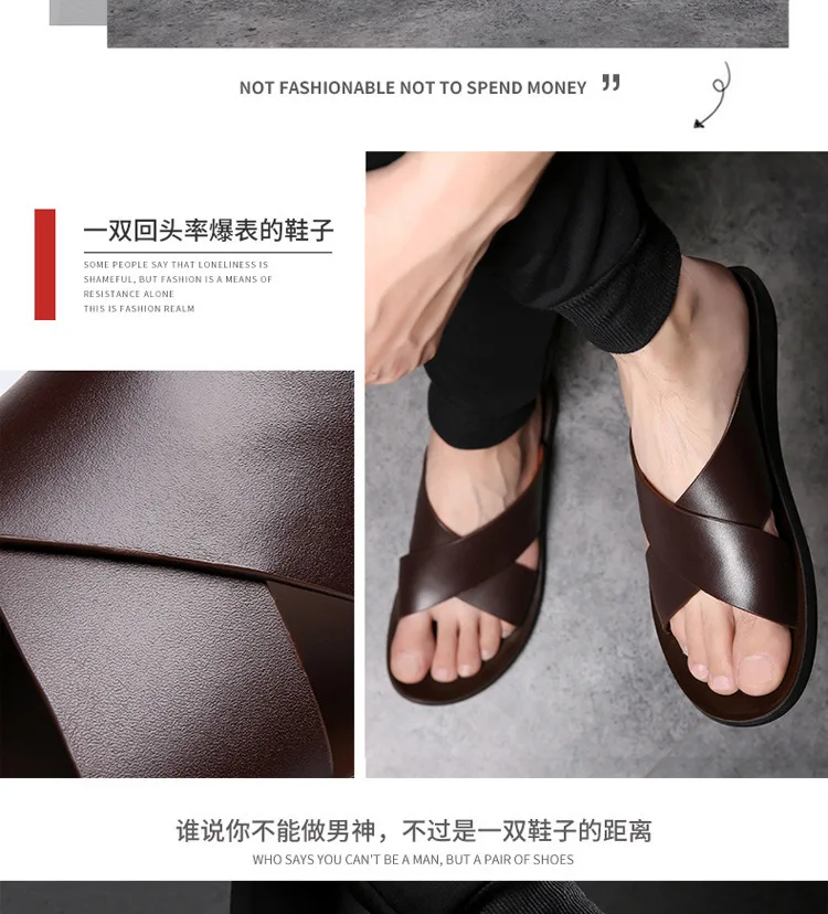Leather Slippers For Men New Hotel Beach Summer Shoes High Quality Big Size Slip On Light Flats Male Flip Flops 2023