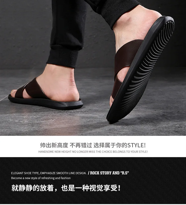 Leather Slippers For Men New Hotel Beach Summer Shoes High Quality Big Size Slip On Light Flats Male Flip Flops 2023