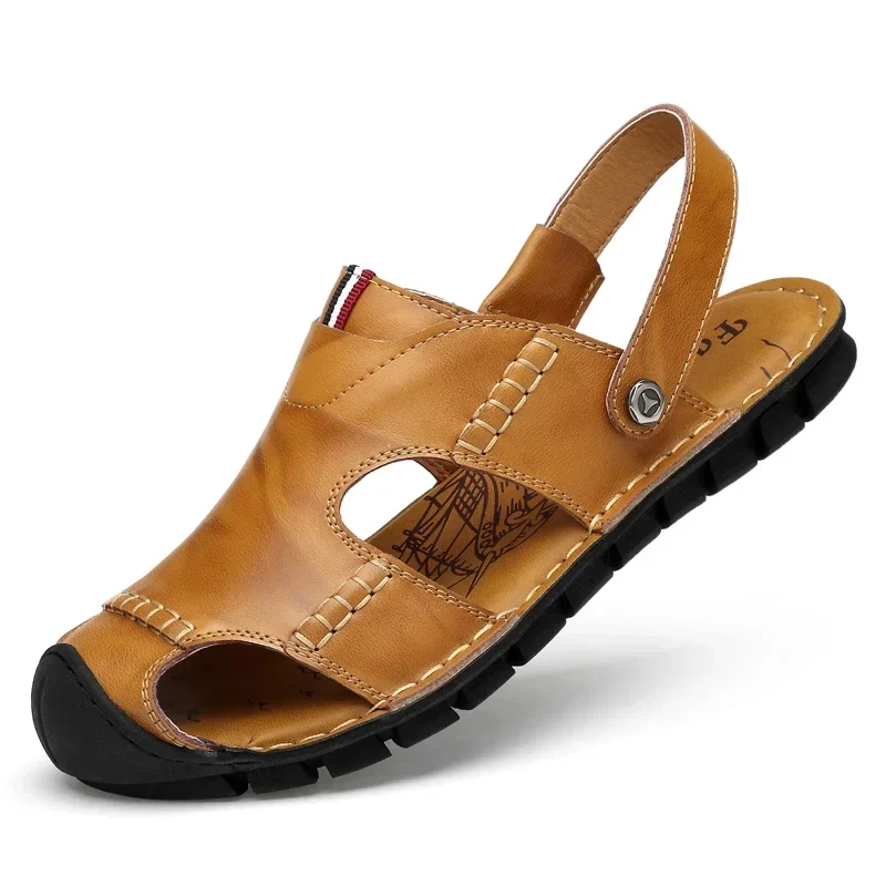 Men Sandals Summer Leather Men Shoes Breathable Walking Beach Slippers Outdoor Sandals Flat Casual High Quality Fashion Sandals