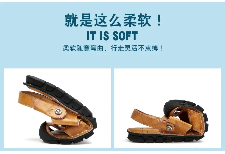 Men Sandals Summer Leather Men Shoes Breathable Walking Beach Slippers Outdoor Sandals Flat Casual High Quality Fashion Sandals