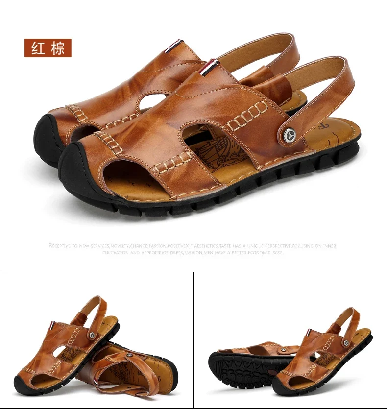 Men Sandals Summer Leather Men Shoes Breathable Walking Beach Slippers Outdoor Sandals Flat Casual High Quality Fashion Sandals