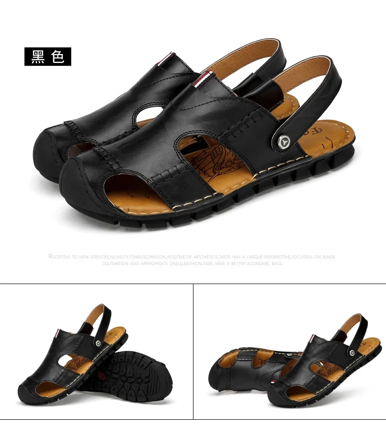 Men Sandals Summer Leather Men Shoes Breathable Walking Beach Slippers Outdoor Sandals Flat Casual High Quality Fashion Sandals