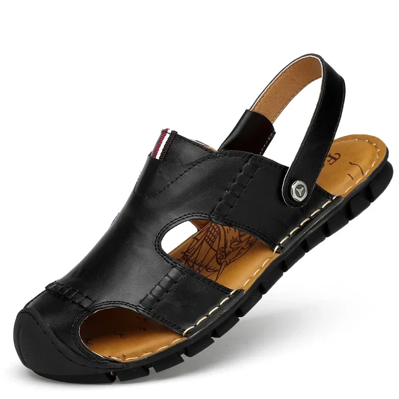 Men Sandals Summer Leather Men Shoes Breathable Walking Beach Slippers Outdoor Sandals Flat Casual High Quality Fashion Sandals