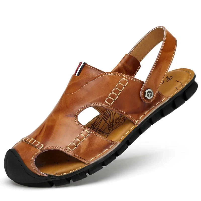 Men Sandals Summer Leather Men Shoes Breathable Walking Beach Slippers Outdoor Sandals Flat Casual High Quality Fashion Sandals