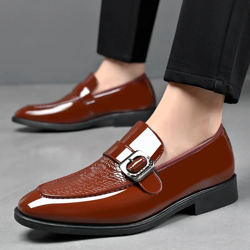 Men's Fashionable British Style Leather Shoes Slip-On Loafers Comfortable Anti-Slip Formal Derby Shoes-HT187