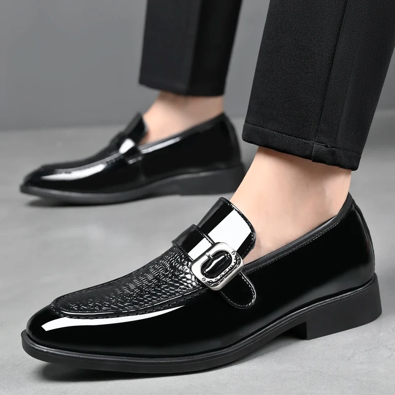 Men's Fashionable British Style Leather Shoes Slip-On Loafers Comfortable Anti-Slip Formal Derby Shoes-HT187