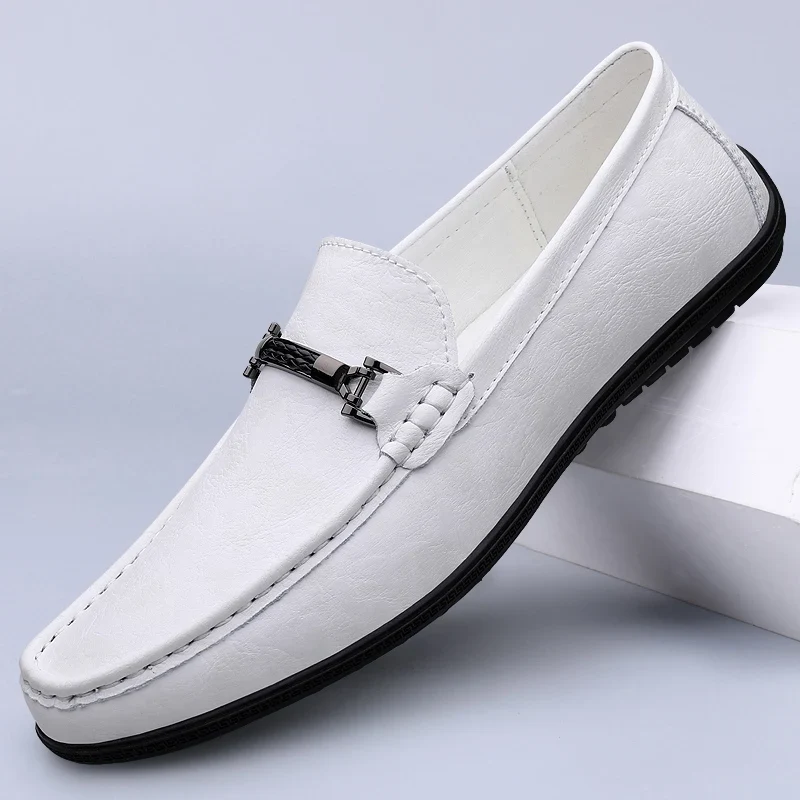 Men Loafers Slip on White Leather Shoes Casual Fashion Luxury Shoes Designer Italian Brand Loafer Moccasins Four Seasons