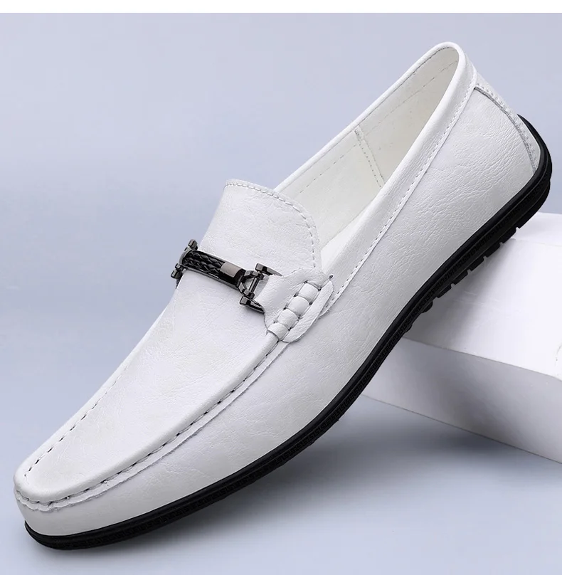 Men Loafers Slip on White Leather Shoes Casual Fashion Luxury Shoes Designer Italian Brand Loafer Moccasins Four Seasons