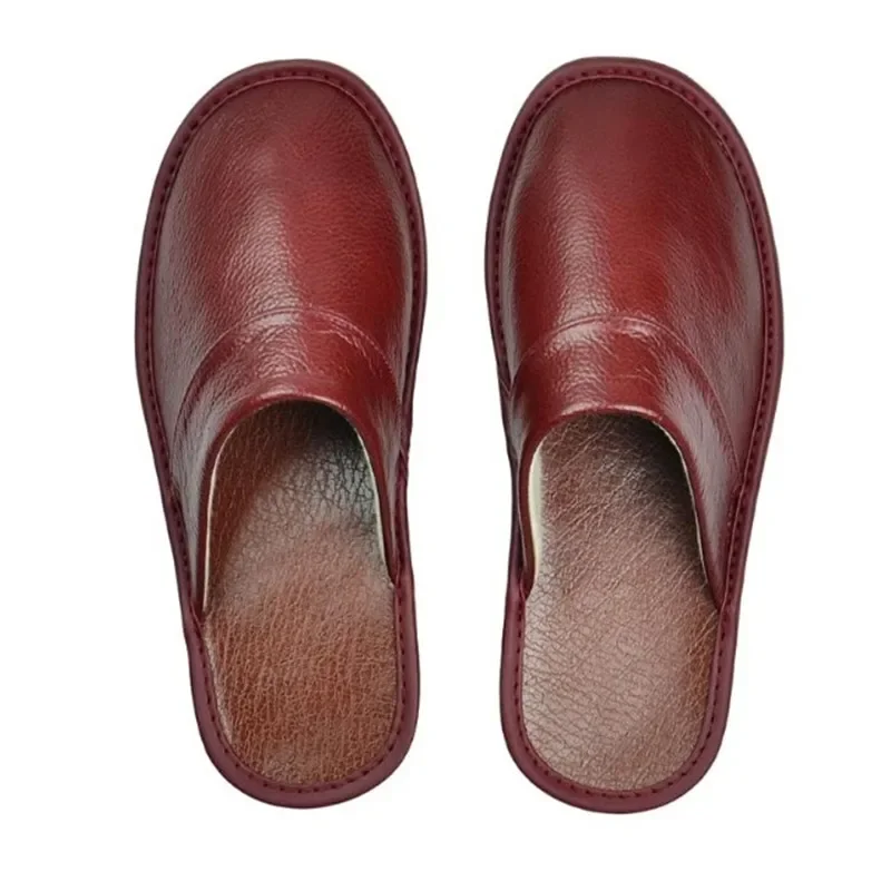 PU Slippers Men Big Sizes Home Male Indoor House for Men's Waterproof Leather Slippers Women Luxury Soft Flat Bedroom Shoes