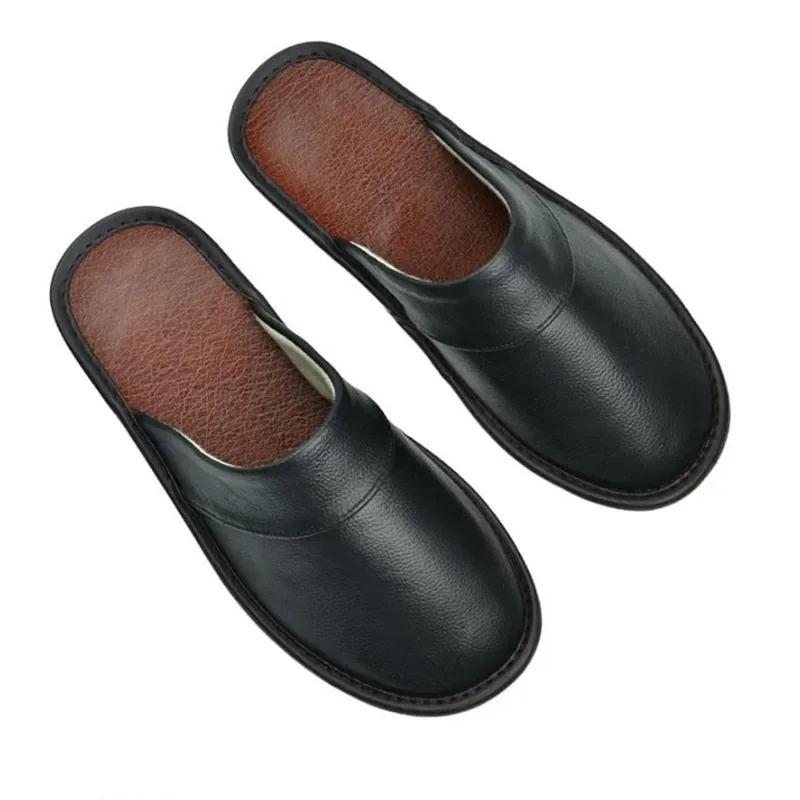 PU Slippers Men Big Sizes Home Male Indoor House for Men's Waterproof Leather Slippers Women Luxury Soft Flat Bedroom Shoes