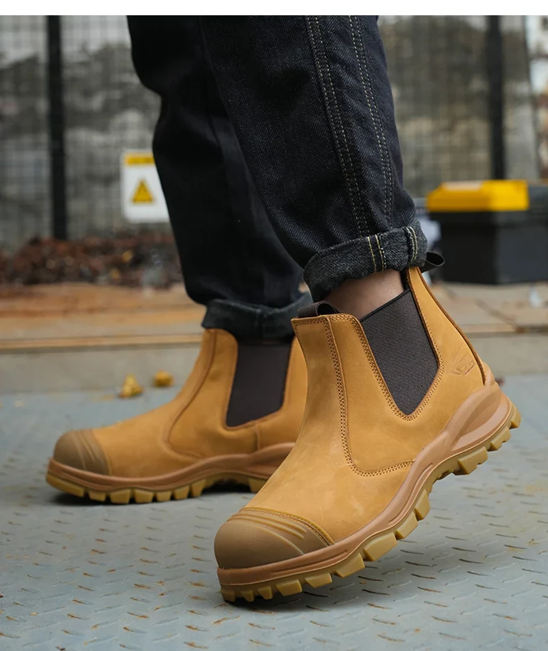Genuine Leather Work Safety Boots For Chelsea Boots Men Shoes European Standard Protective Boots Cowhide Indestructible Shoes