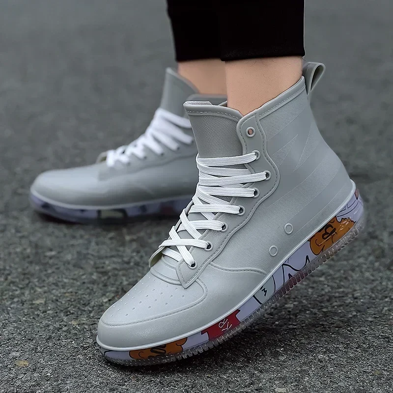 Men Rain Boots Fashion Trendy Nude Boots Anti-skid Work Chef Shoes Durable Waterproof Rubber Fishing Shoes Male Sneakers 2023New