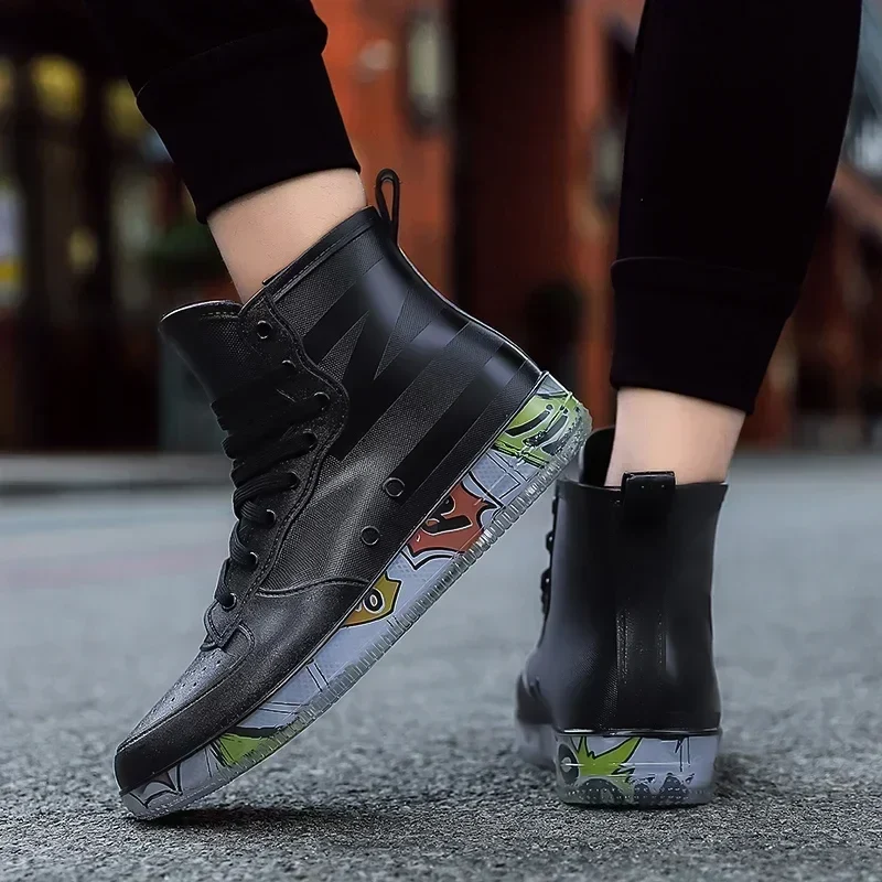 Men Rain Boots Fashion Trendy Nude Boots Anti-skid Work Chef Shoes Durable Waterproof Rubber Fishing Shoes Male Sneakers 2023New